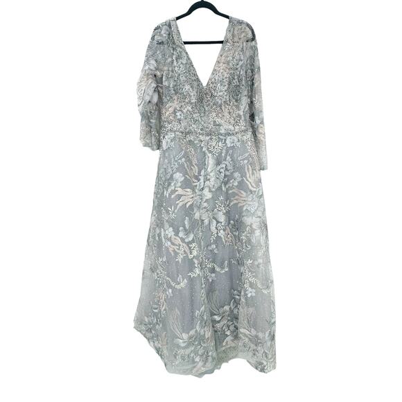 Mac Duggal 20214D Long Sleeve Embroidery V-Neck Evening Lace Dress Size 14 NWT - Picture 5 of 12